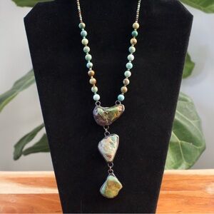 Handmade Turquoise Trio Stone Necklace 16.5”